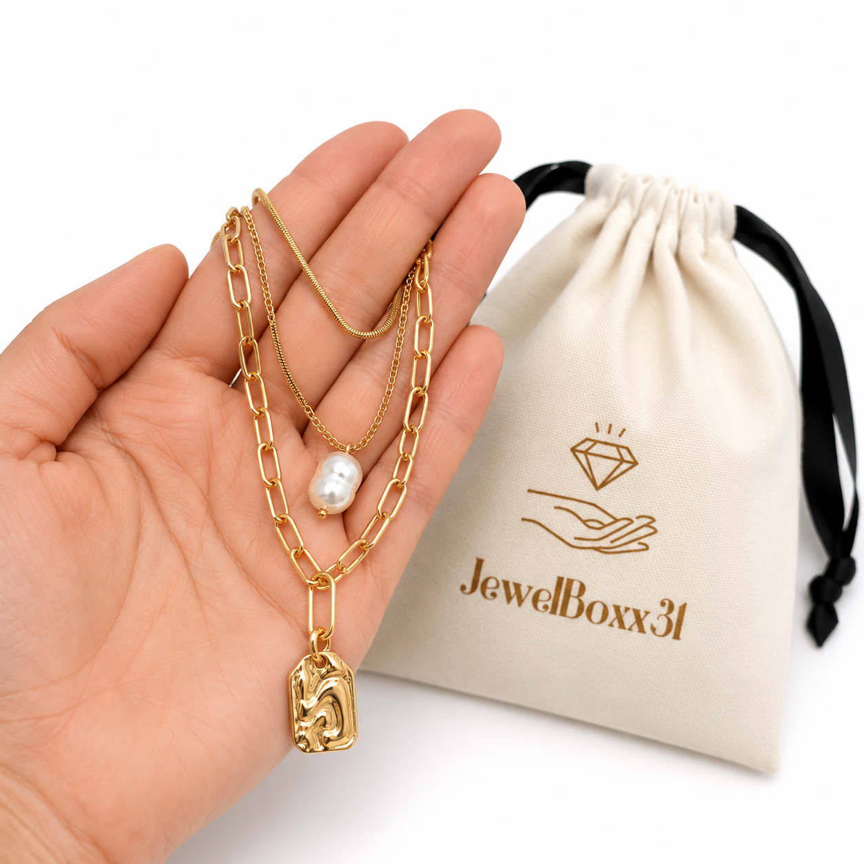 Collier Multi Rangs Perle & Médaillon – Image 3